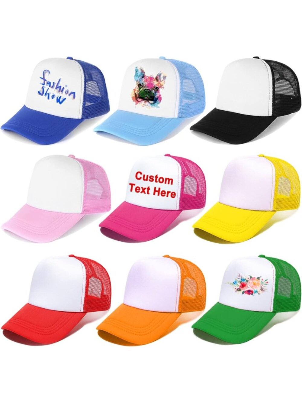 9 Pack Adjustable Trucker Hats - Sublimation Blanks Baseball Caps for All Ages